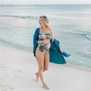 Pinkish maternity swimsuit floral/tropical print